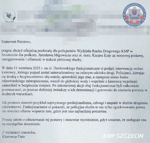 &quot;Pomoc w trudnych warunkach to nasz obowiązek&quot;- piękne podziękowania dla policjantów szczecińskiej „drogówki”