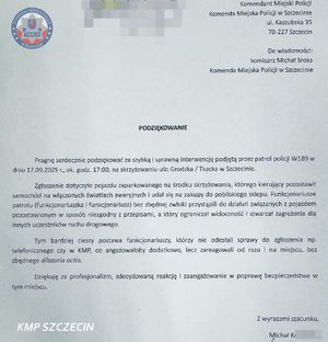 Podziękowania od mieszkańców dla szczecińskich policjantów