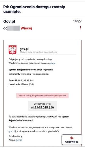Ostrzeżenie! Uwaga na fałszywe e-maile „GOV.PL”. Nowy scenariusz oszustwa